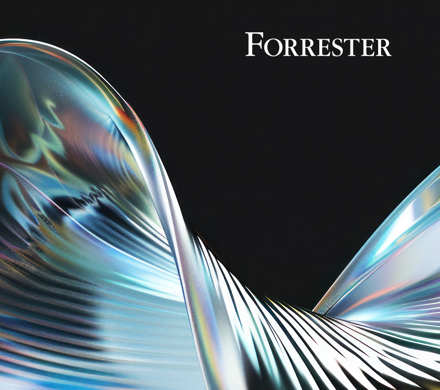 Abstract digital art showing fluid, iridescent wave forms representing innovation, AI, and digital transformation trends.