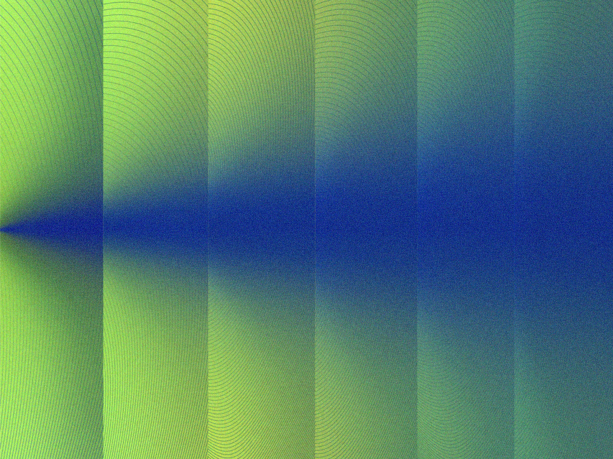 Abstract digital gradient from lime green to navy blue with concentric lines and grain texture