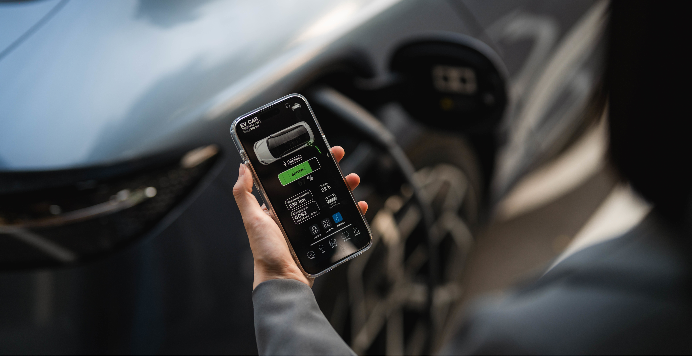 A sleek electric vehicle charging at a futuristic station, showcasing the evolution of sustainable transportation.  
