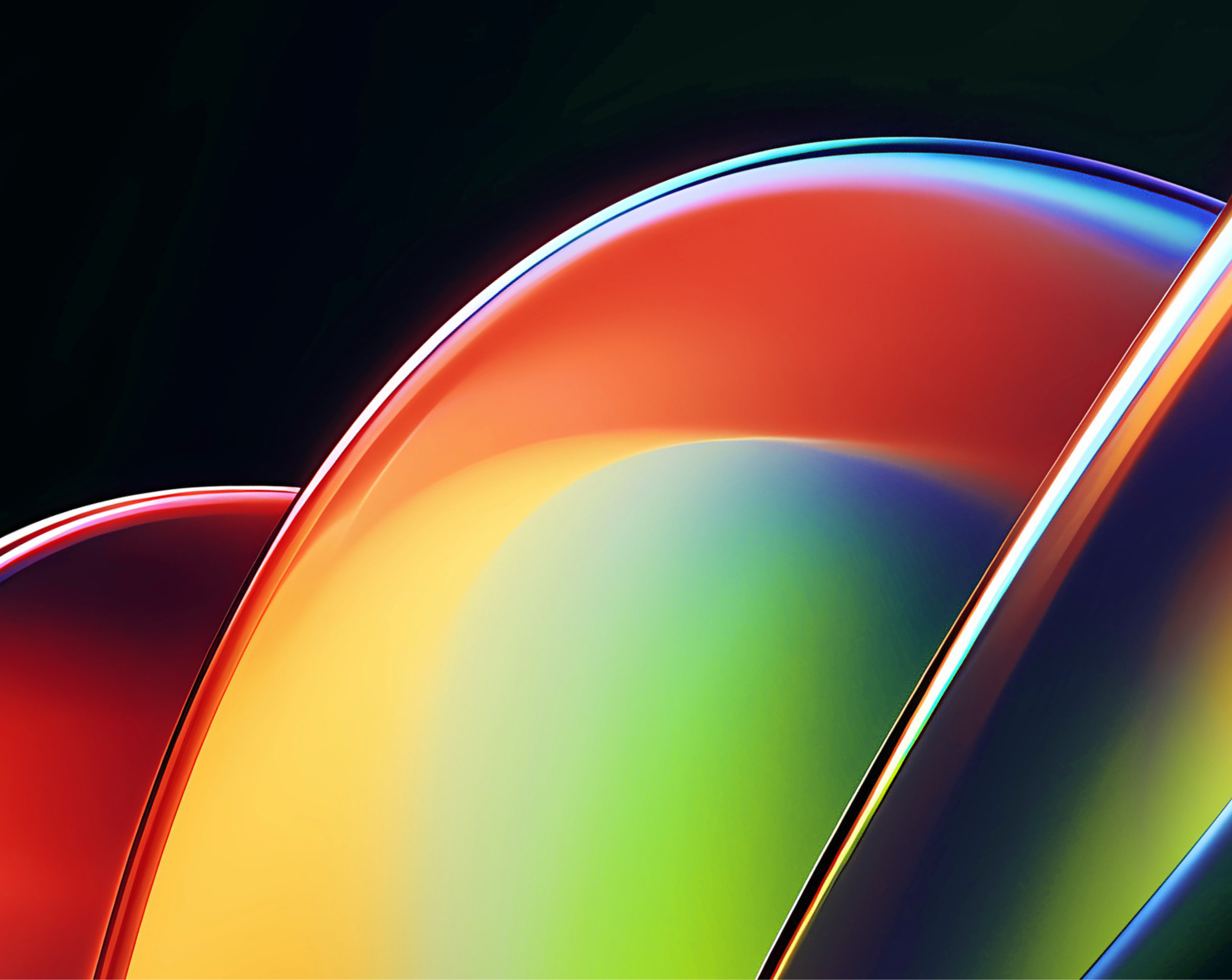 An abstract image featuring smooth, overlapping curved shapes with glossy, reflective surfaces. The colors transition from vibrant reds and oranges on the left to bright yellows, greens, and deep blues on the right. The design creates a sense of fluidity and motion, with the light reflecting off the curves to emphasize their sleek, polished appearance. The dark background enhances the bright, bold colors, giving the image a modern and dynamic feel, often associated with technology and innovation.
