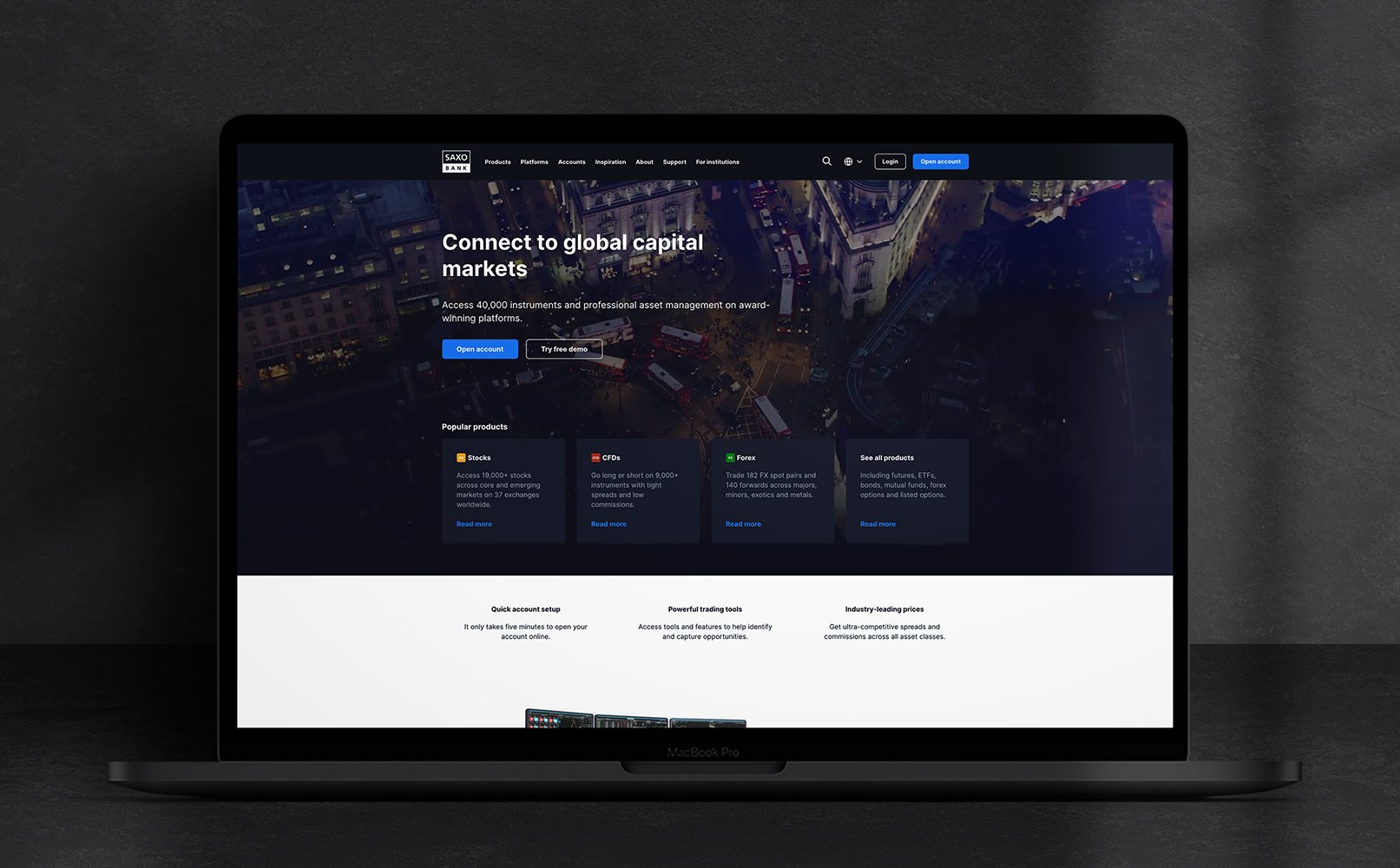 Laptop showcasing Saxo Bank Platform