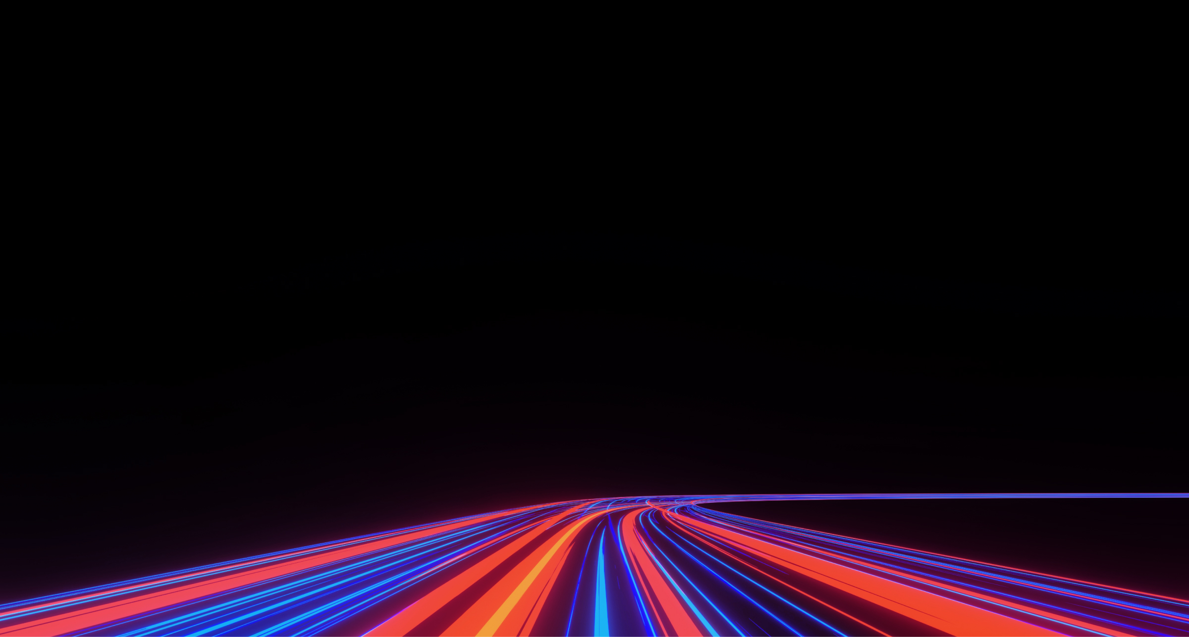 A futuristic digital artwork featuring red and blue neon light streaks curving into the distance against a black background. The design conveys speed, innovation, and digital transformation, making it suitable for technology and business conference themes.